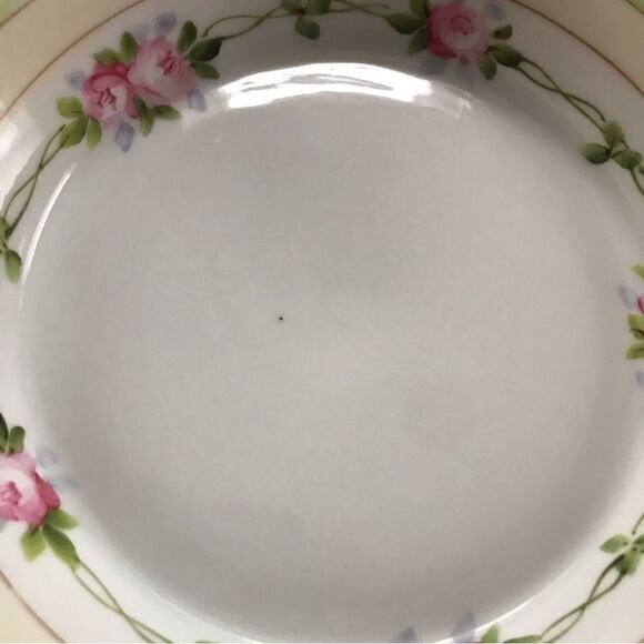 Antique Nippon Hand Painted Pink Rose Gilt Trim Cream & Green Handled Bowl - Picture 13 of 14
